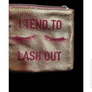 Metallic Gold Makeup Pouch with Pink Accents